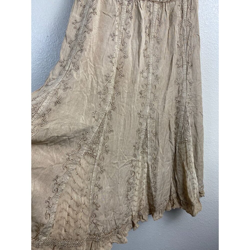 NEW Cute Option Boho Embroidered Midi Skirt Size XL Smocked Waist Prairie Floral - Picture 11 of 15